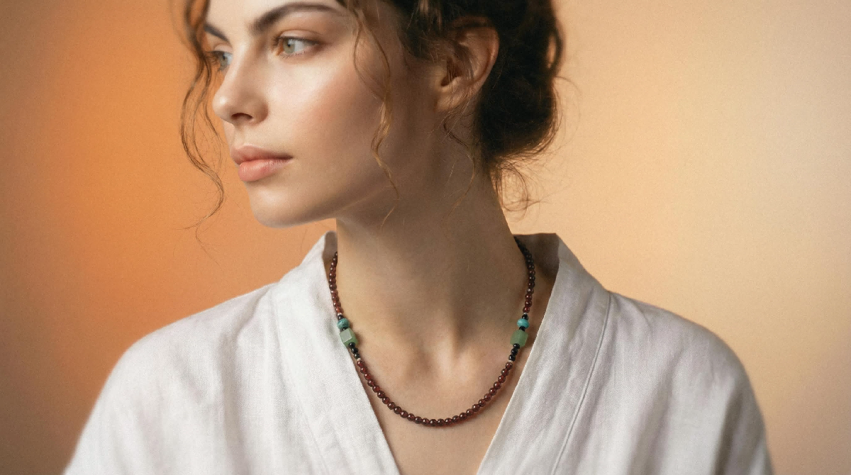 Halskette aus Aventurin, Granat und Türkis für Stabilität und Fluss | UDO Wolkenbeobachtung