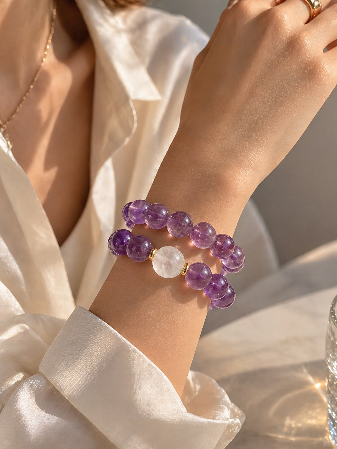 Deep Moon Bracelet | Amethyst · White Phantom Quartz | Clarity · Cirrus – YUNORI