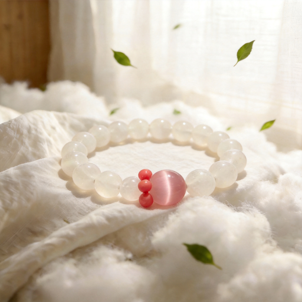 Moon Veil | Phantom Quartz Rhodonite Liuli Bracelet | YUNORI