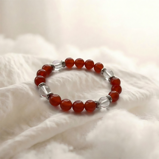 Red Agate & Clear Quartz Bracelet for Passion & Action | UDO Cloud Gazing