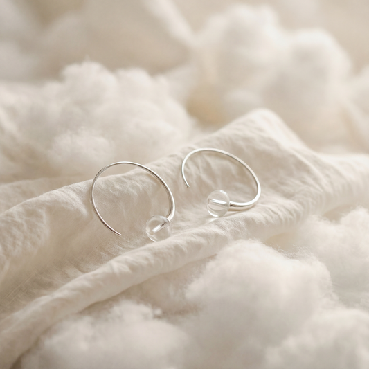 C-Bend Cloud Crystal Hoops – Clear Quartz Drop Earrings | UDO