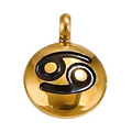 Cancer zodiac bean charm with a gold-tone appearance on white, 8 x 11 mm.