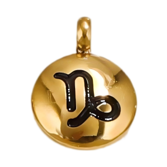 Capricorn zodiac bean charm with a gold-tone appearance on white, 8 x 11 mm.