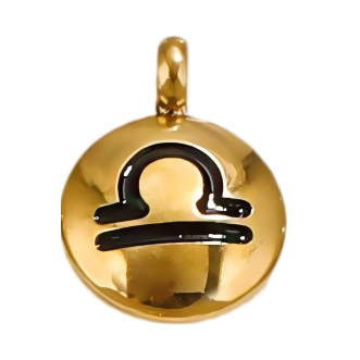 Libra zodiac bean charm with a gold-tone appearance on white, 8 x 11 mm.