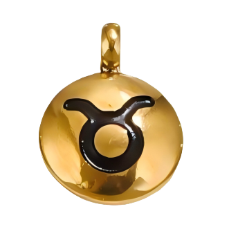 Taurus zodiac bean charm with a gold-tone appearance on white, 8 x 11 mm.